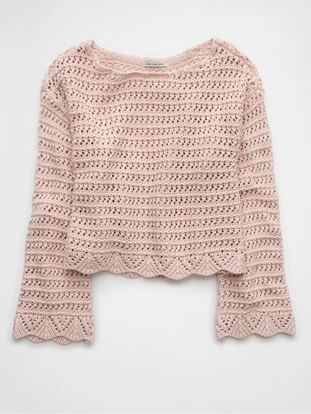 American Eagle Ballet Neck Open Knit Sweater - Coral